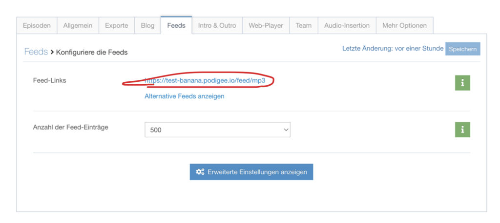 Podigee Podcast einrichten Feed