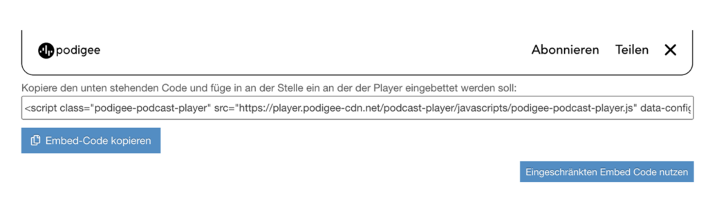 Podigee Podcast einrichten Webplayer