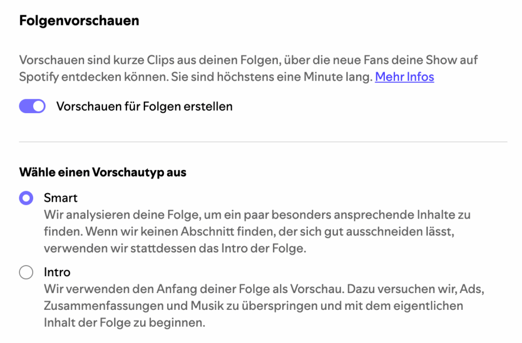 EInstellungen Folgenvorschauen