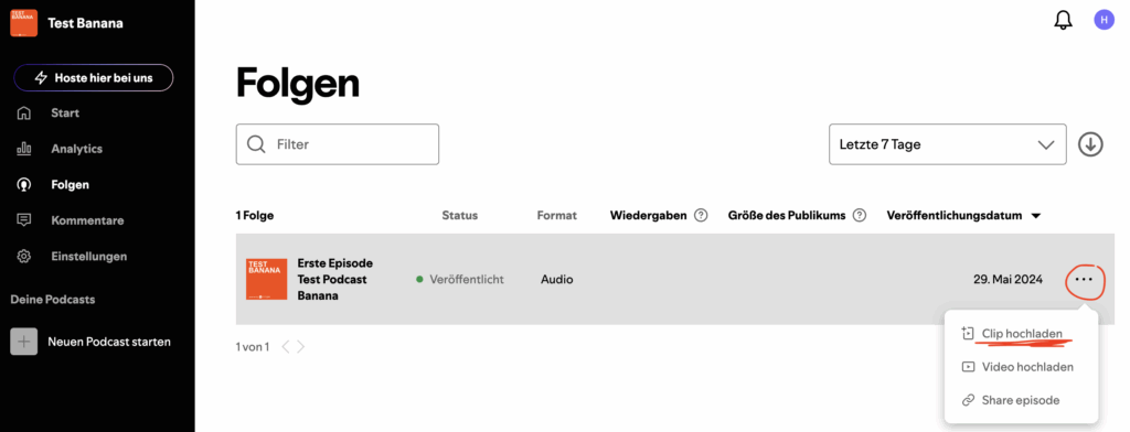 Folgen Clips hochladen Spotify