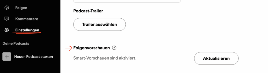 SPotify Einstellung Folgenvorschauen
