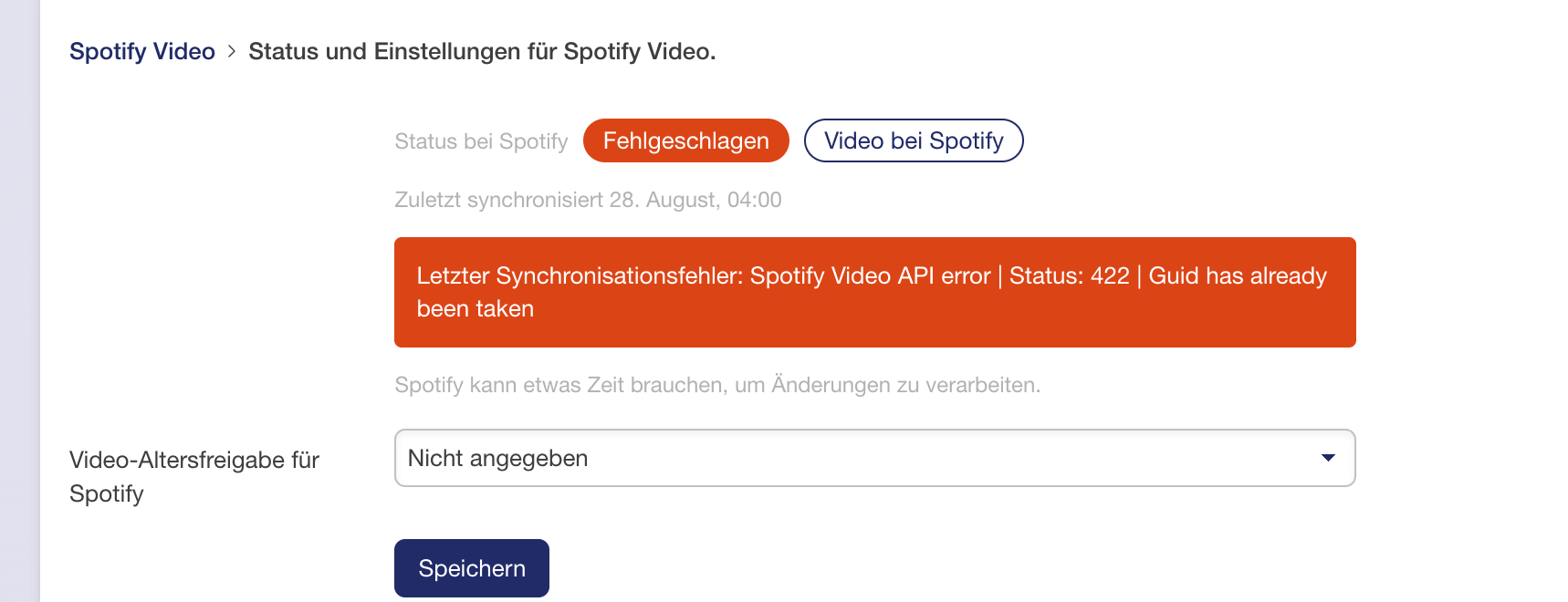 Fehlermeldung Spotify Video Verbindung