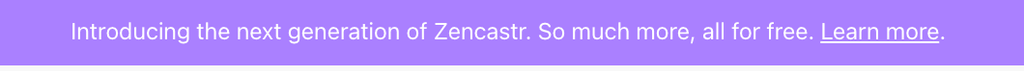 weißer Text auf lila Hintergund: Introducing the next generation of Zencastr. So much more, all for free.